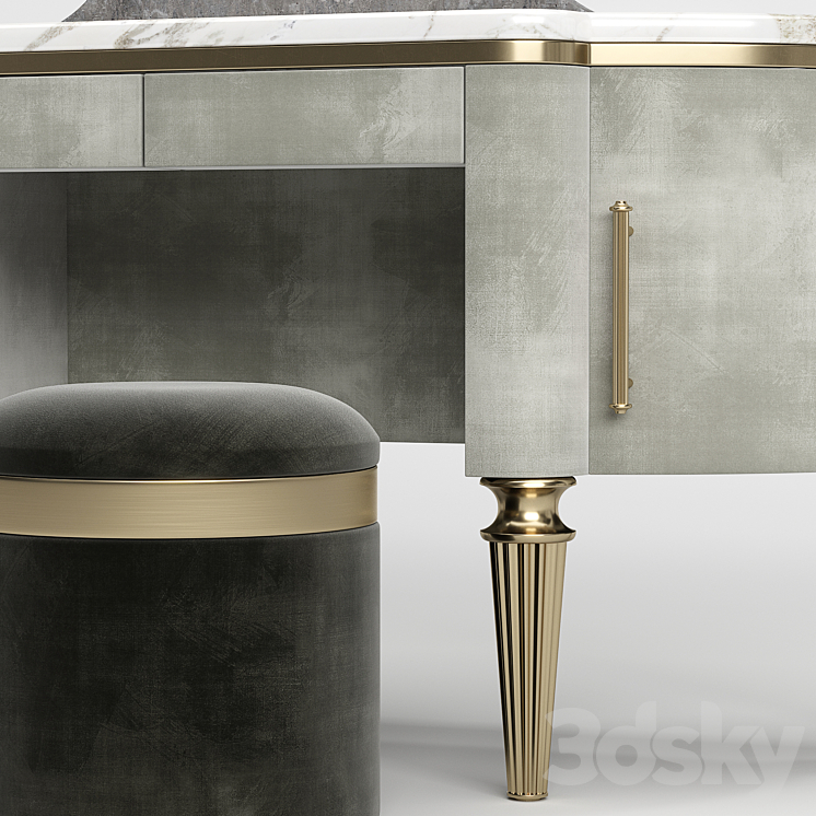 DAME By Longhi dressing table design by Giuseppe Iasparra with Pouf Loft concept Golden Belt 3D Model