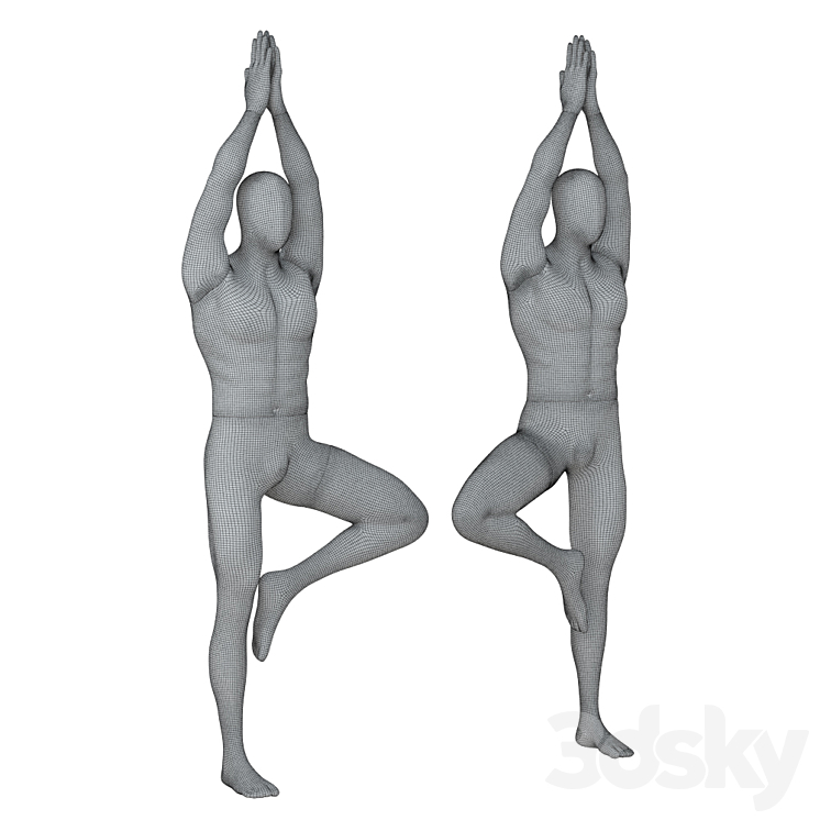 Male abstract mannequin stands in yoga pose 109 3D Model