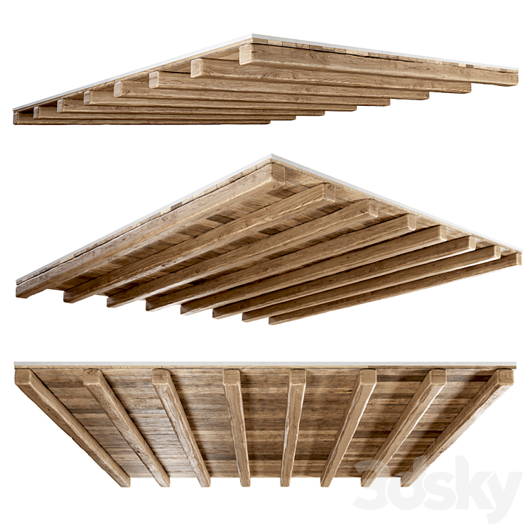 Wooden ceiling \/ Wooden pitched ceiling 3DS Max - thumbnail 2