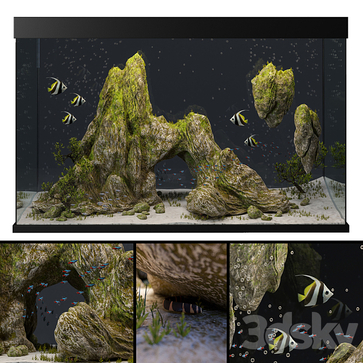 Aquarium with rocks and moss 3DS Max - thumbnail 1