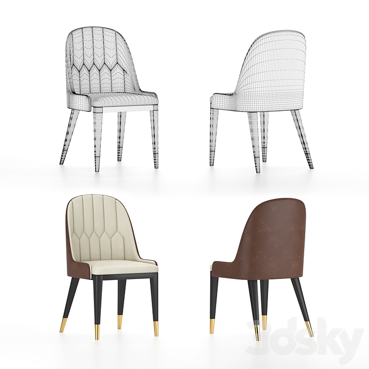 Modern mid century beige leather dining chair & Versace Vasmara Dining Table 3D Model Free