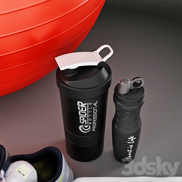 Fitness set for gym decorating. Sport equipment. Set 3DS Max - thumbnail 2