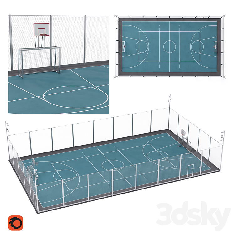 Universal fenced sports ground 3D Model