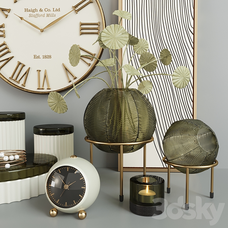 Green Round Vase Decorative Set 3D Model