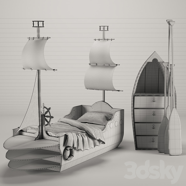 Children's Boat Bed 3DS Max Model - thumbnail 2