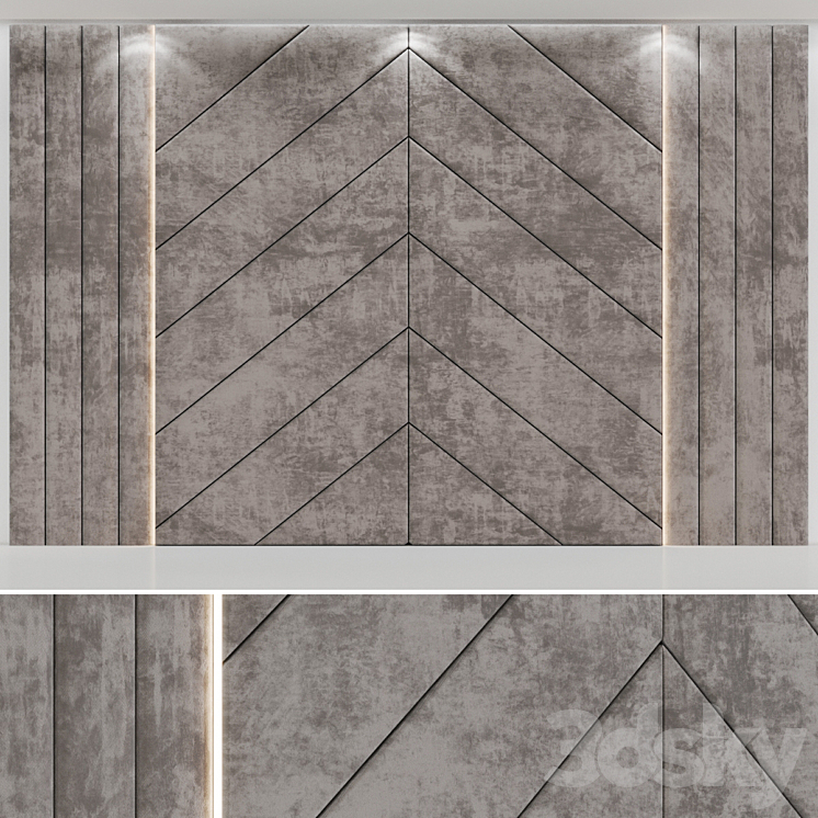Headboard made of soft beige panels 3D Model