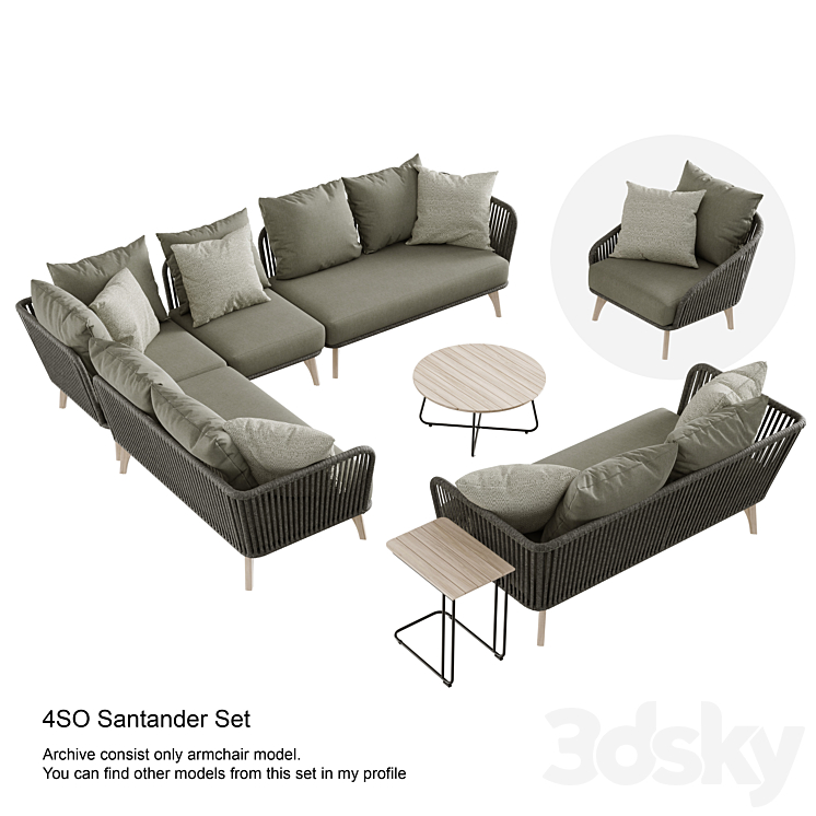 Outdoor garden wicker woven armchair 4so Santander chair 3DS Max - thumbnail 2