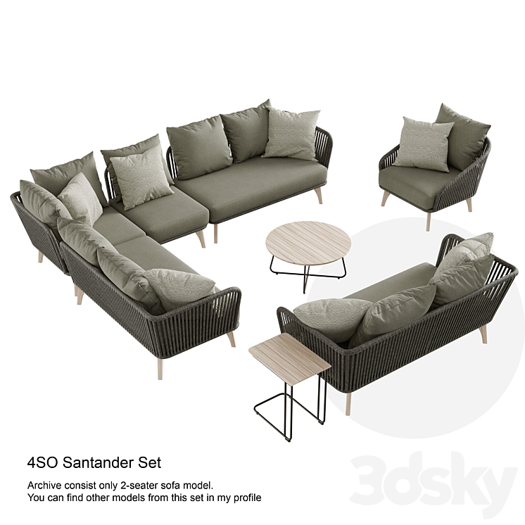 Outdoor garden wicker woven 2-seater sofa 4so santander 3DS Max - thumbnail 2