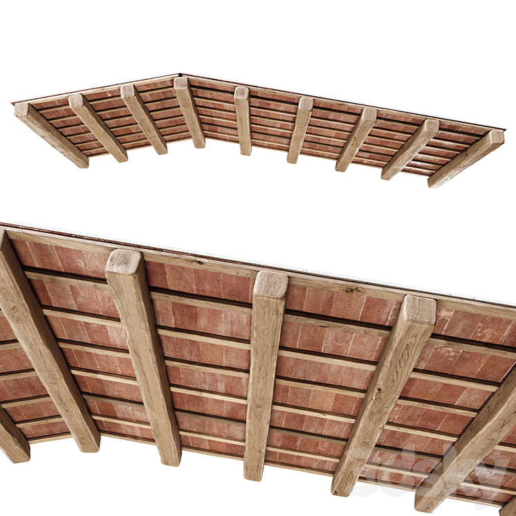 Wooden ceiling with ceramic tiles / Gable wooden ceiling 3D Model