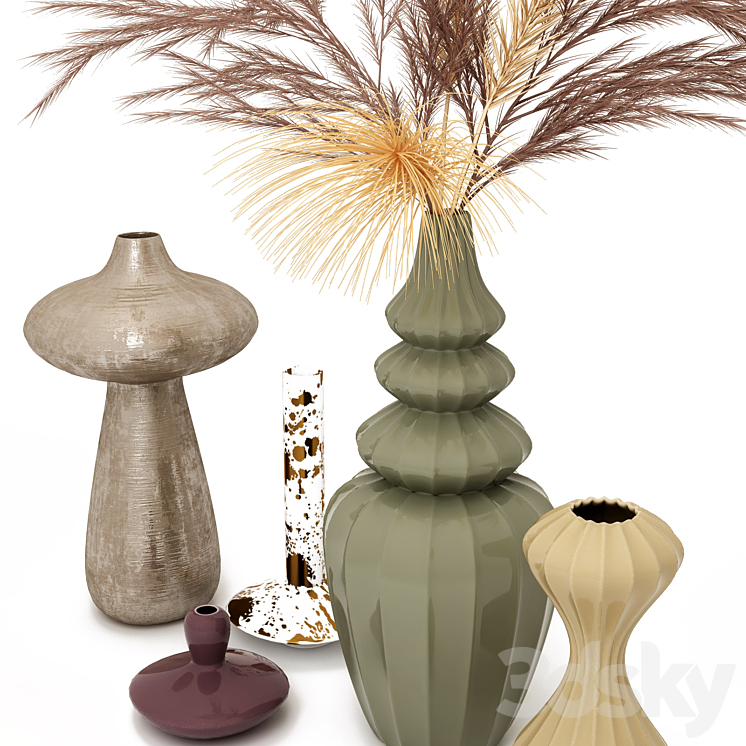 A set of vases with decor. 3D Model