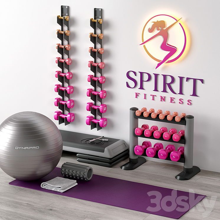 Excellent set for a fitness room. Sport equipment. Set 3D Model