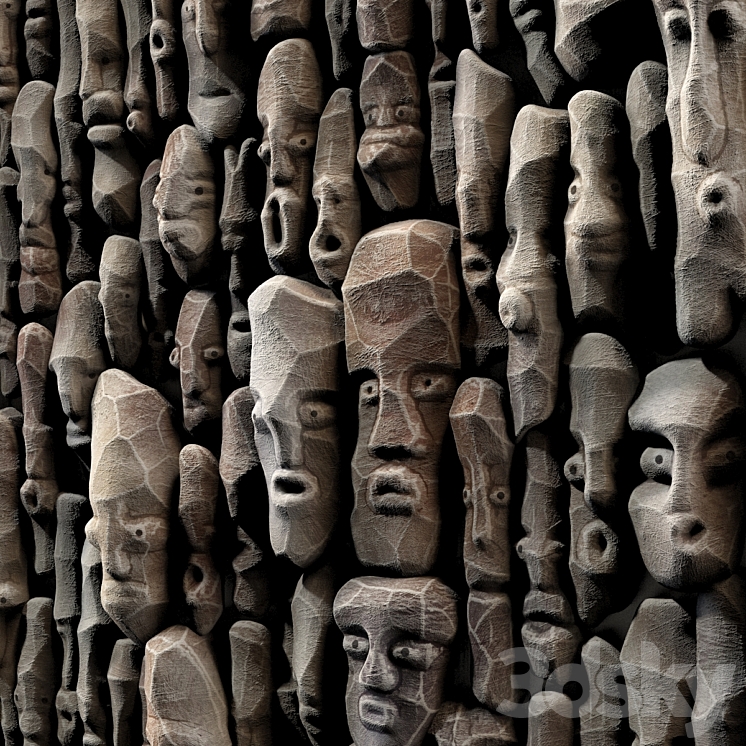 Wood faces panel decor n2 \/ Panel from wooden faces No. 2 3DS Max - thumbnail 2