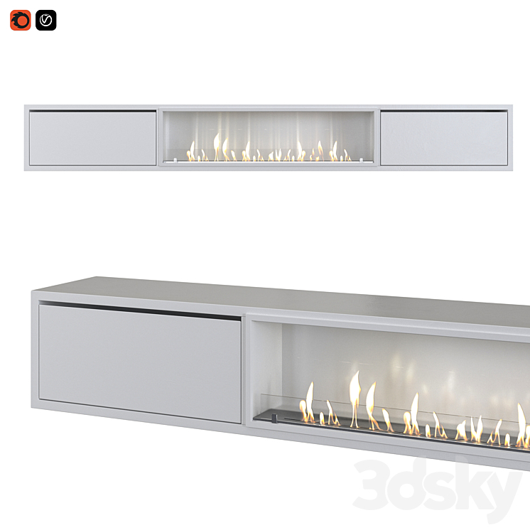 TV cabinet with built-in bio fireplace 3DS Max - thumbnail 1