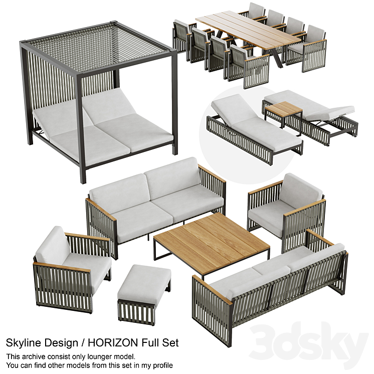 Outdoor garden wicker woven lounger Skyline design Horizon 3DS Max - thumbnail 2