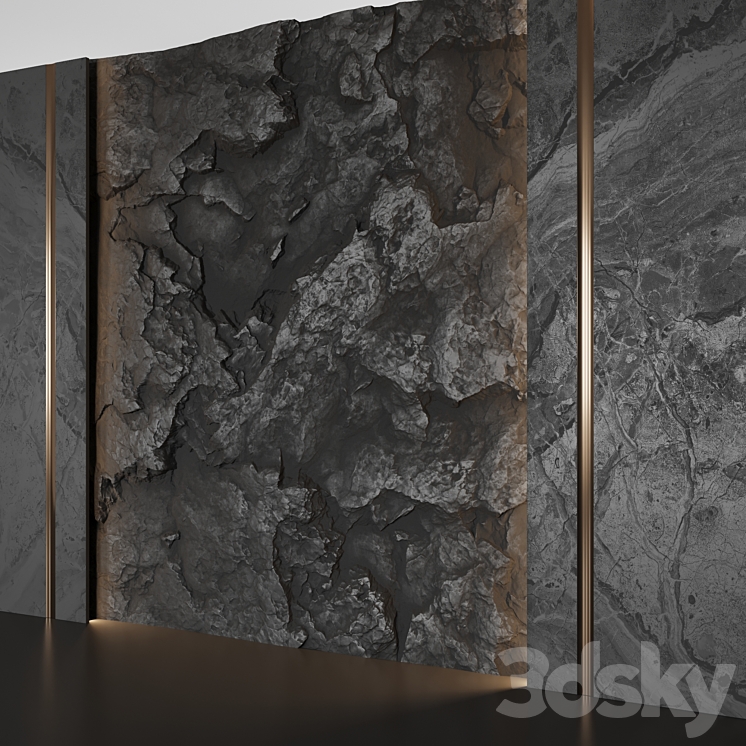 Wall panel with a black rock 3D Model