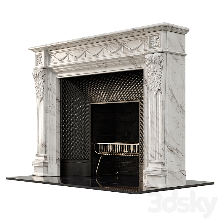 Marble french fireplace mantel 3DS Max Model - thumbnail 2