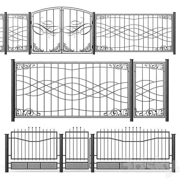 Wrought iron fences – Set 2 3D Model