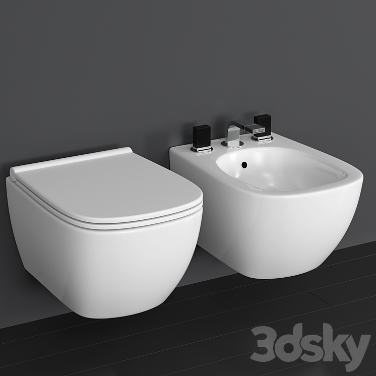 Wall-mounted toilet and bidet Ceramica Globo Genesis mixer Fantini Venezia 3DS Max - thumbnail 1