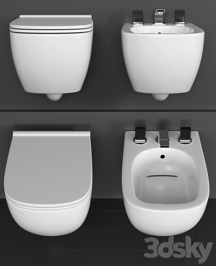 Wall-mounted toilet and bidet Ceramica Globo Genesis mixer Fantini Venezia 3DS Max - thumbnail 2