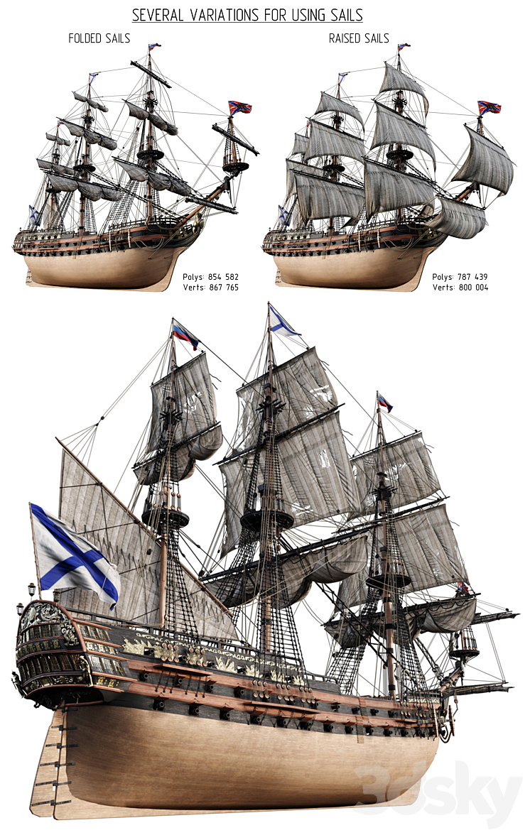 Flagship Peter 1 The Ingermanland 1715 3D Model