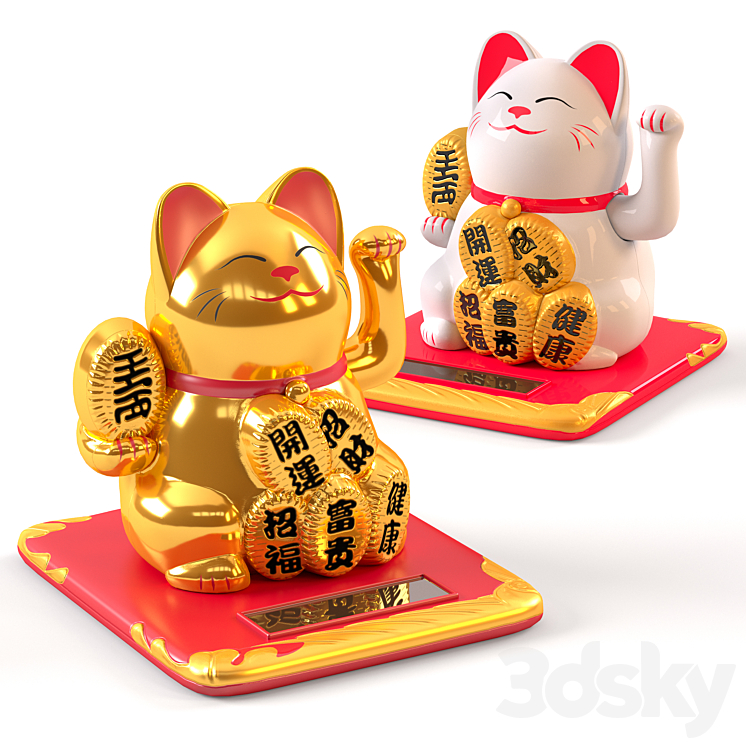 Maneki Neko Cat White and Gold 3DS Max - thumbnail 1