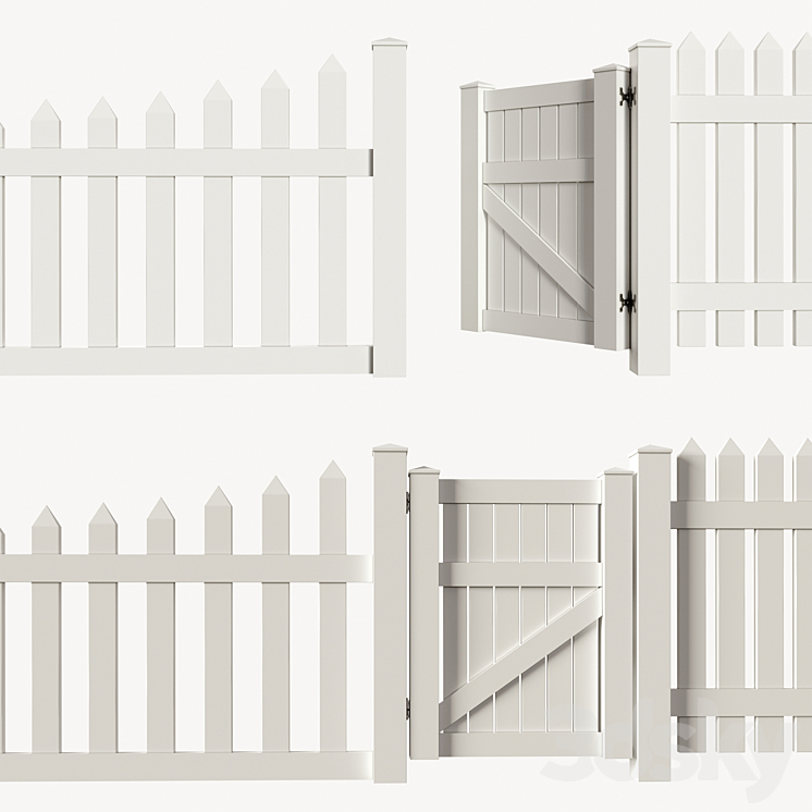 Set of PVC fences + wicket 3DS Max - thumbnail 2