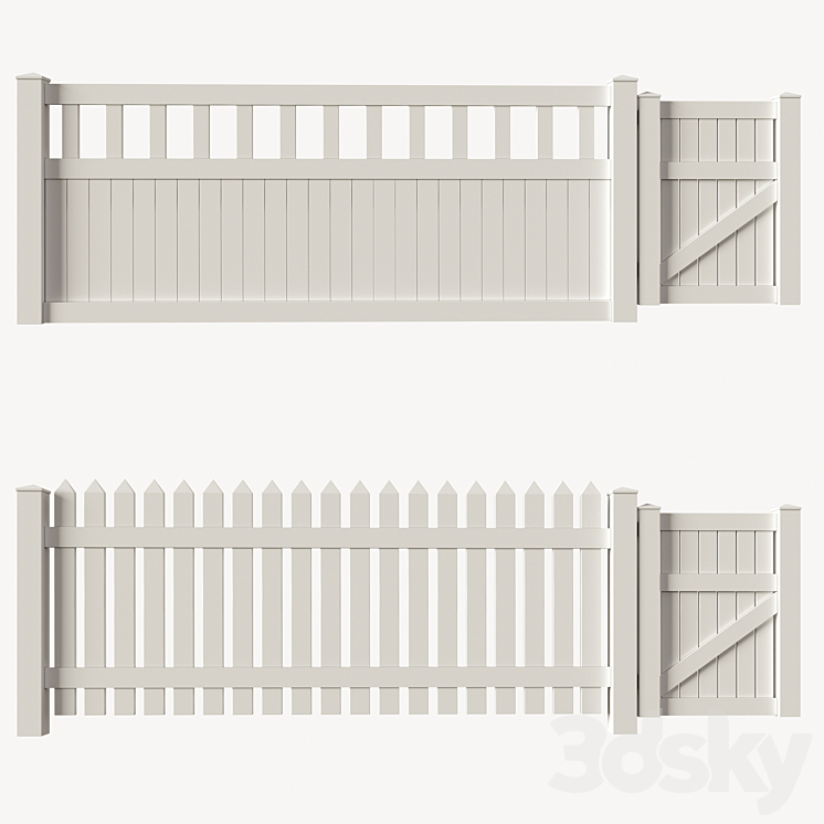 Set of PVC fences + wicket 3D Model