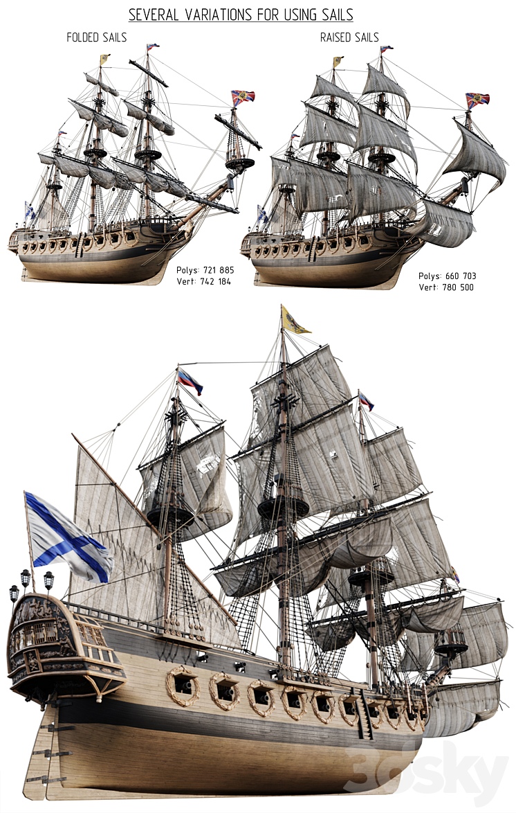 Sailing frigate Oliphant 1705 3D Model