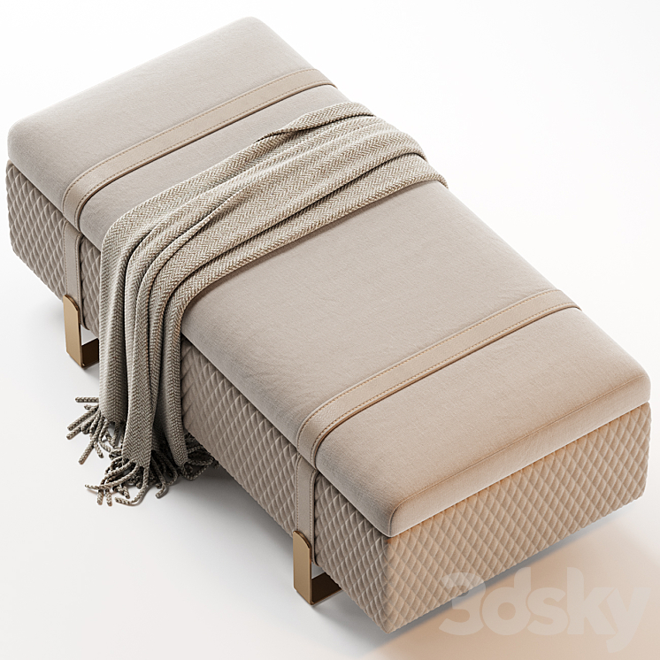 Modern Italian Designer Quilted Leather Ottoman Bench 3D Model