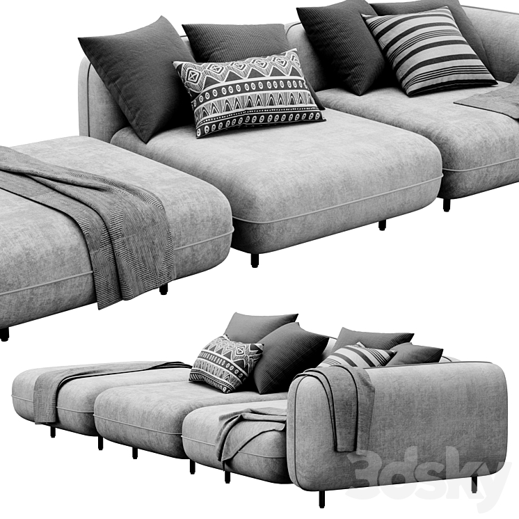 Delavega modular sofa DP1 DP2 DP4 3DS Max Model - thumbnail 2