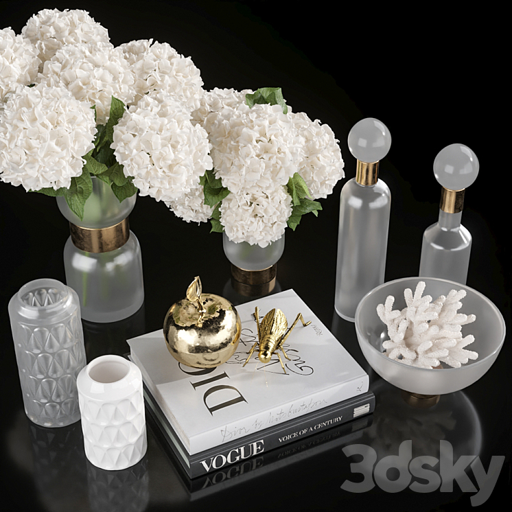 Decoration Set 32 frozen glass and Hydrangea 3D Model