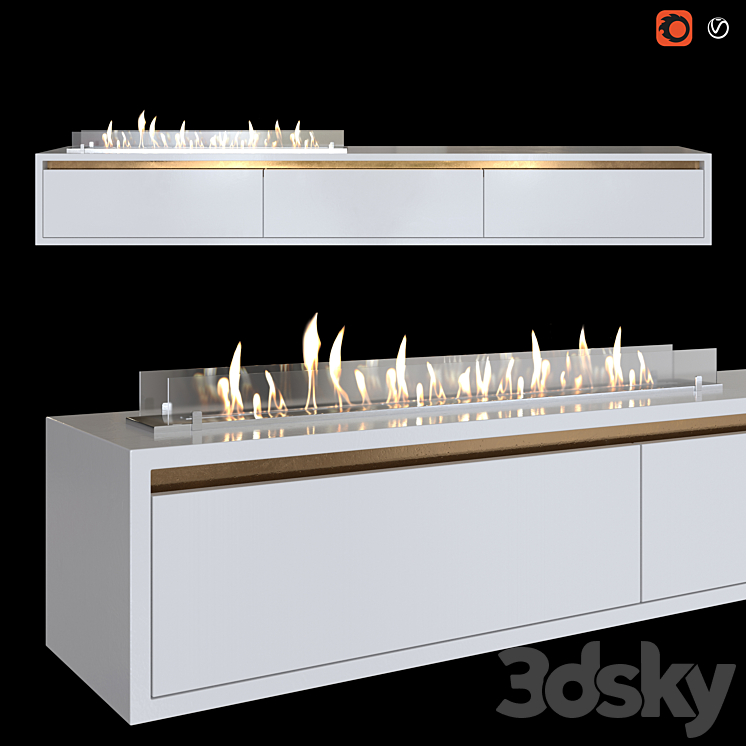 Wall-mounted TV stand with built-in bio fireplace 3DS Max - thumbnail 1