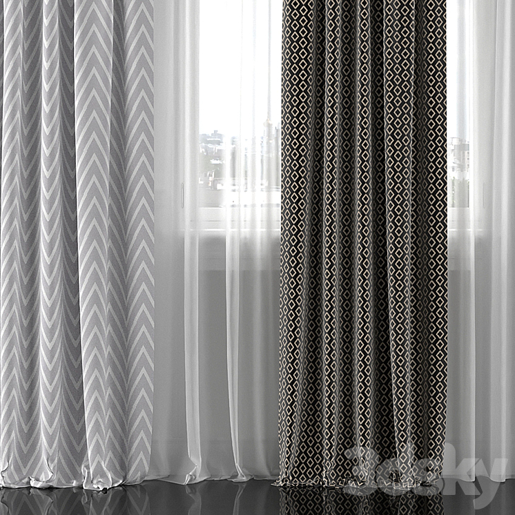 Curtains with window 196C 3D Model