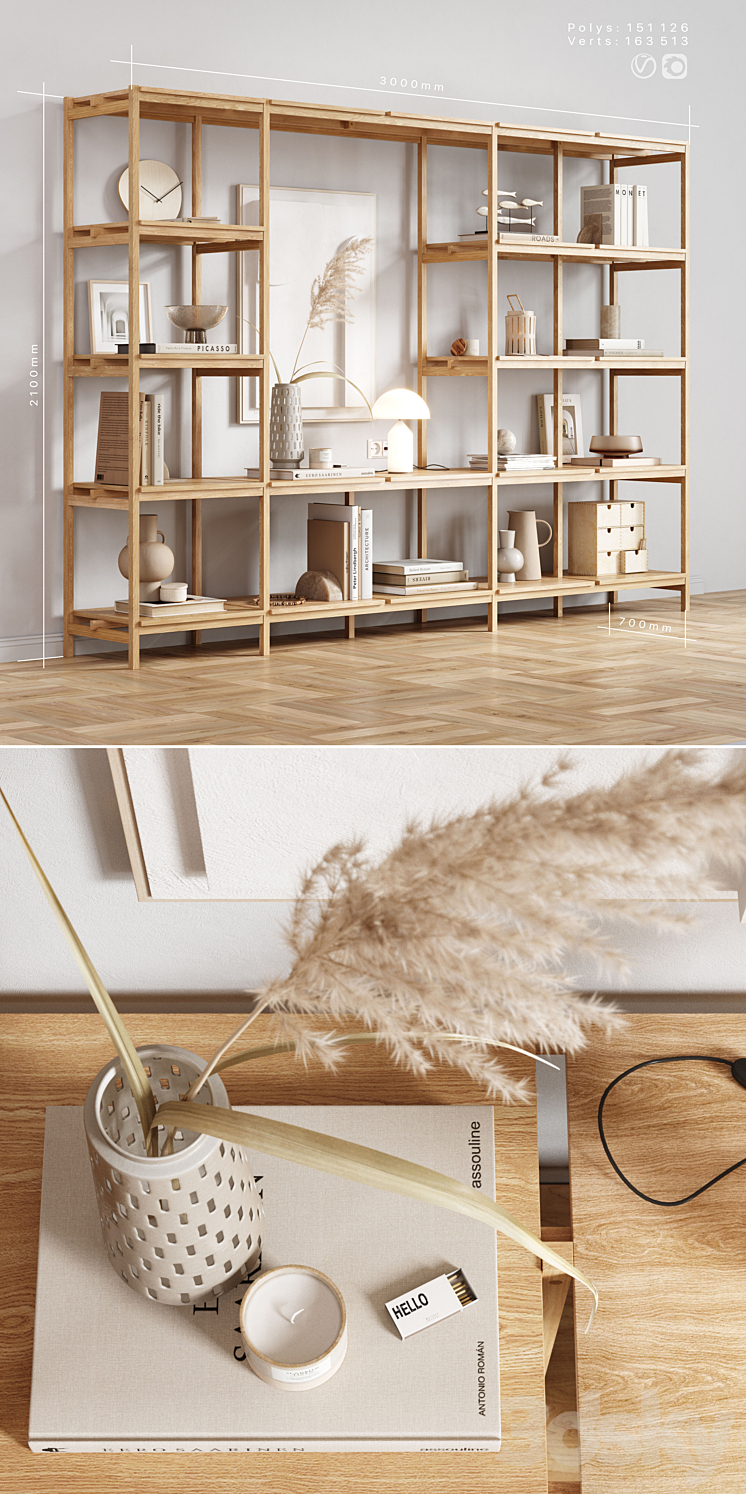Wooden_Shelving_and_decor 3DS Max - thumbnail 2