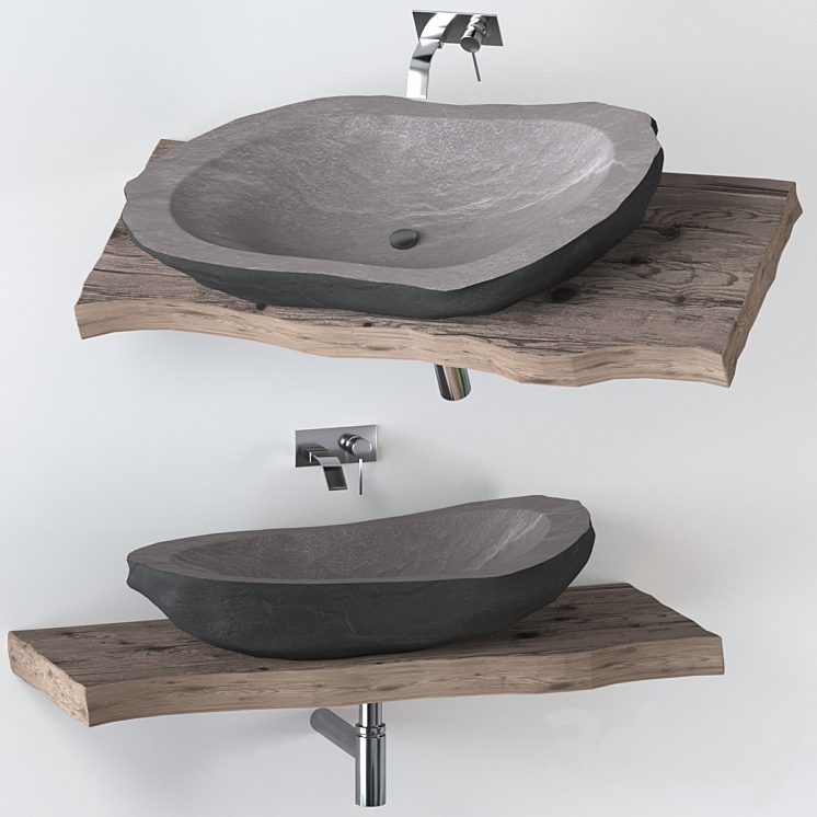 Stone washbasin with slab top 3D Model