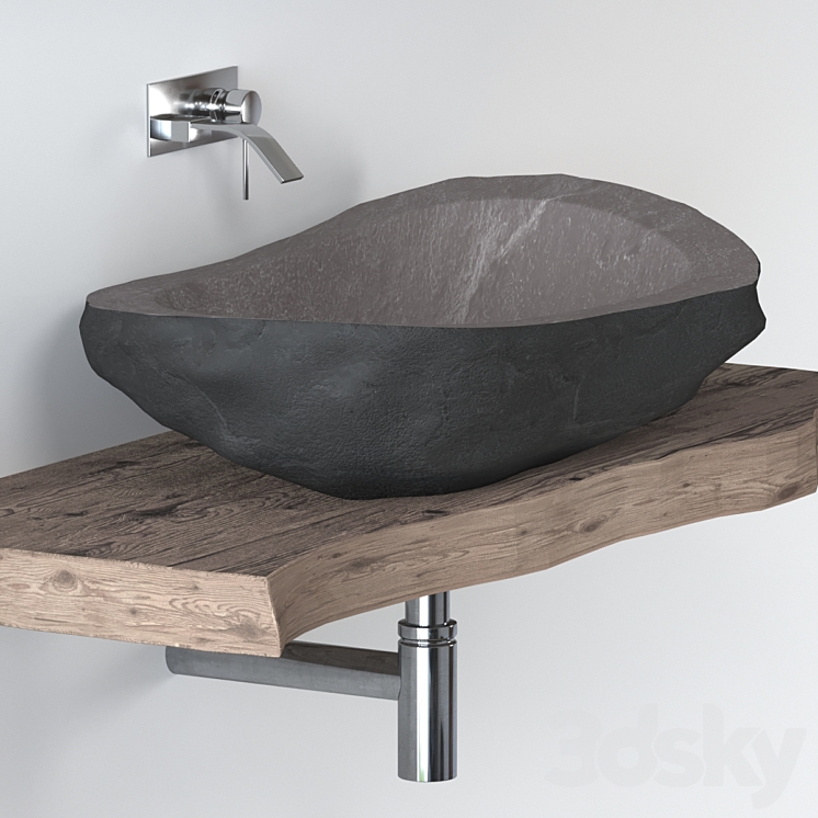 Stone washbasin with slab top 3DS Max - thumbnail 2