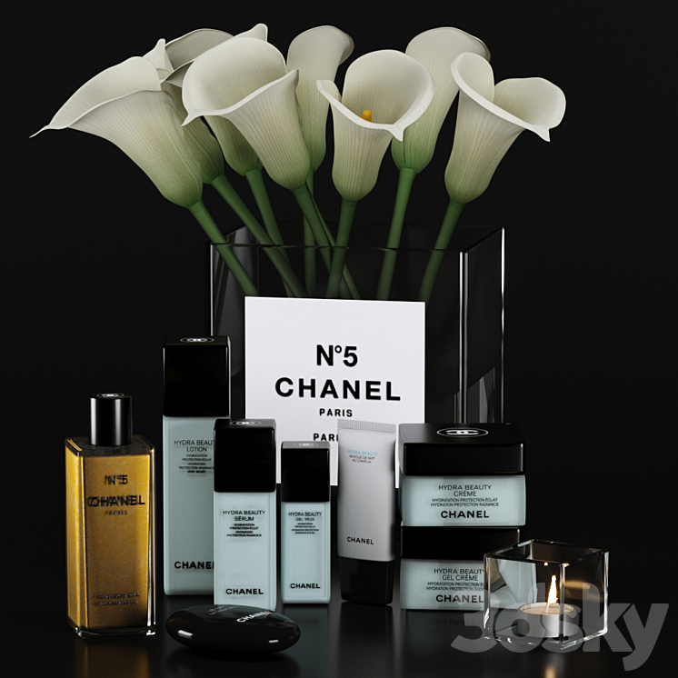 Decorative set with cosmetics and flowers 3D Model