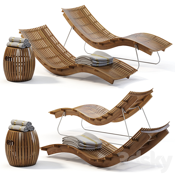 3DSKY Swing Teak Stacking Chaise Longue 3D Model NEW UPDATE 2023