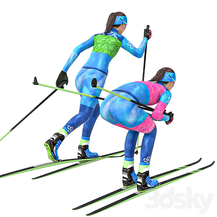 Female skier. Classic skiing 3D Model