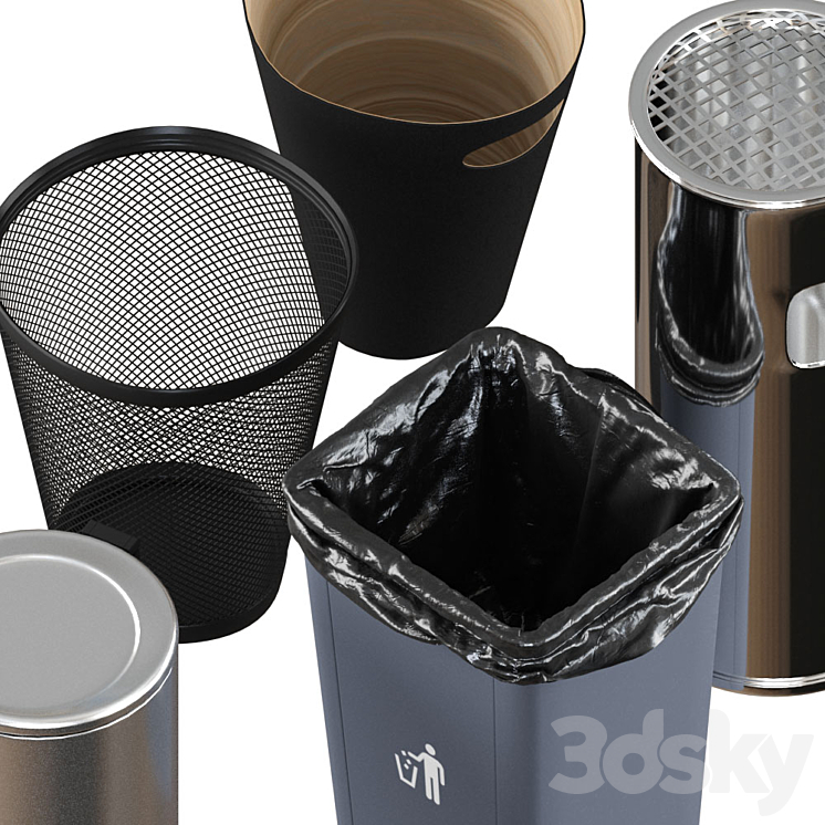 5 trash bin (low poly) 3D Model