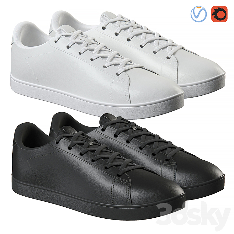 Leather Shoes Black and White 3D Model