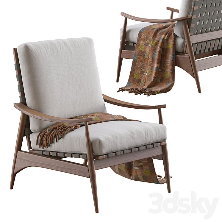 Mid Century Outdoor Show Wood Lounge Chair 3DS Max - thumbnail 2