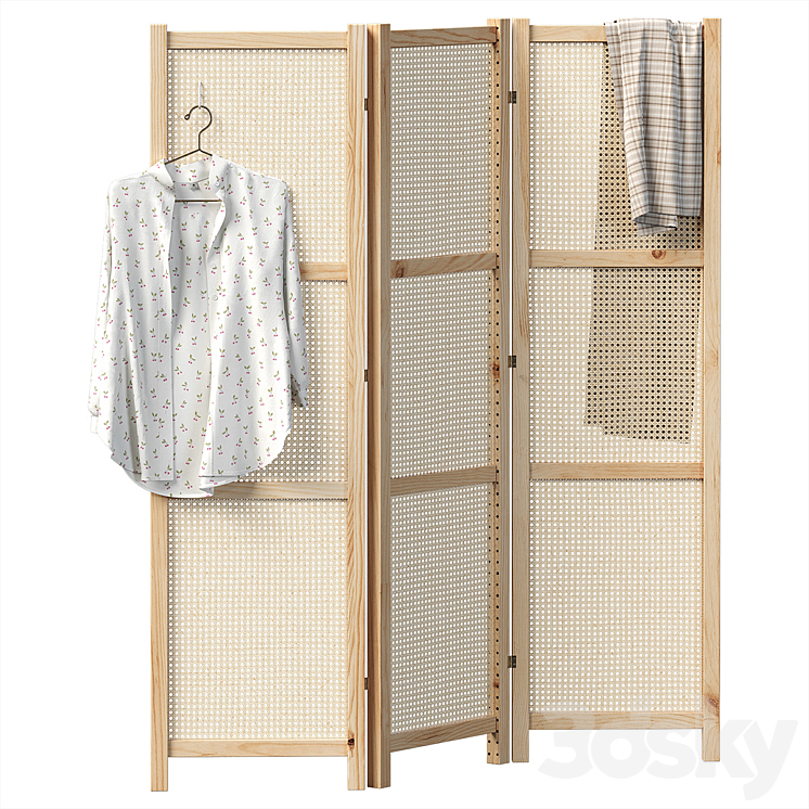 Folding screen with rattan weave