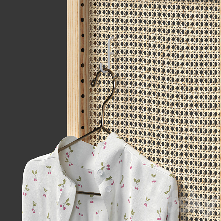 Folding screen with rattan weave 3D Model