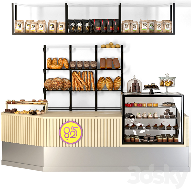 Coffee point in loft style with a showcase with desserts and fresh pastries 3DS Max - thumbnail 1