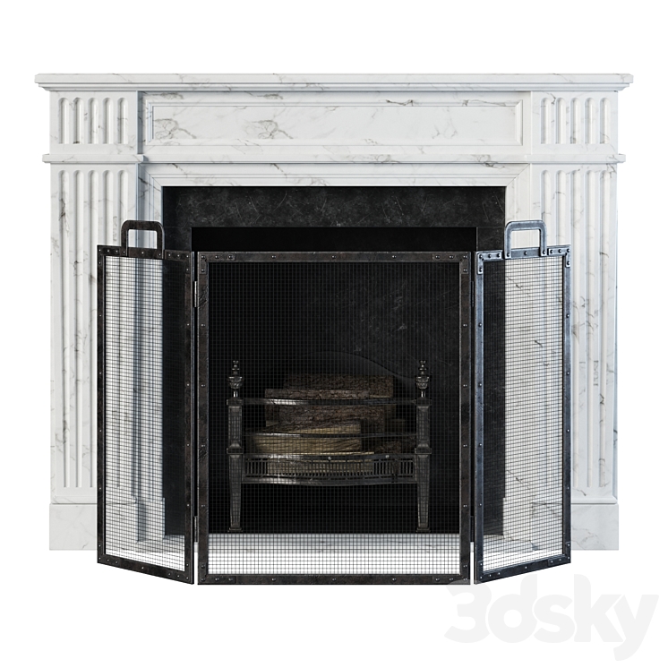 Classic fireplace white marble 3DS Max - thumbnail 1