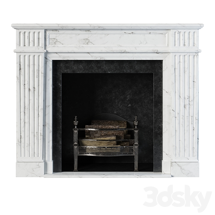 Classic fireplace white marble 3DS Max - thumbnail 2