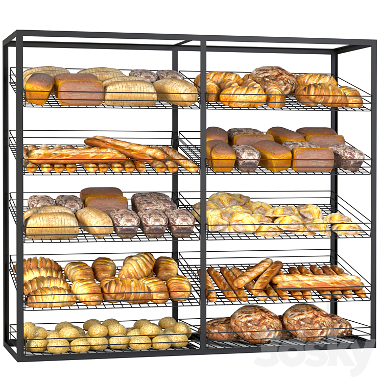 Rack in the bakery. Bread 3D Model