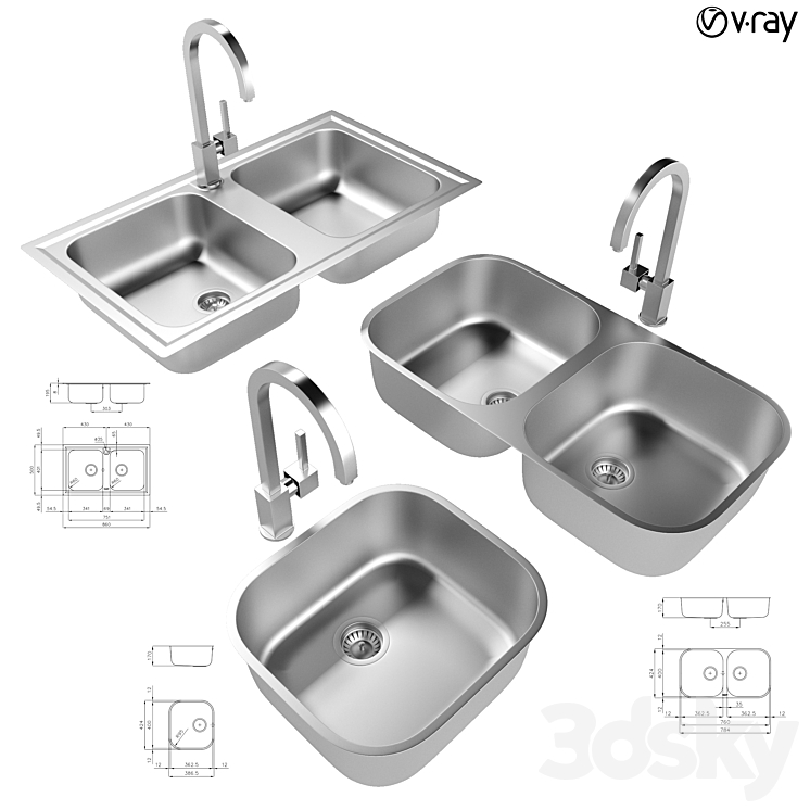 Collection of kitchen sinks 09 3D Model