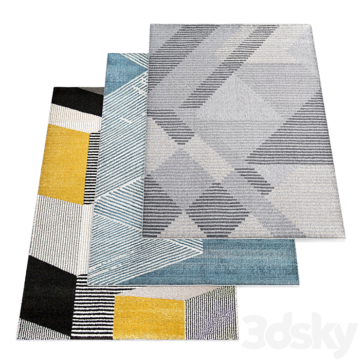 Sumter Geometric Gray Area Rug Carpets 3D model